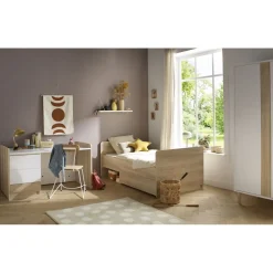 Sauthon Lit combiné évolutif Paloma Chêne Sépia/Blanc Neige/Chêne Strié Sépia 70x140 cm