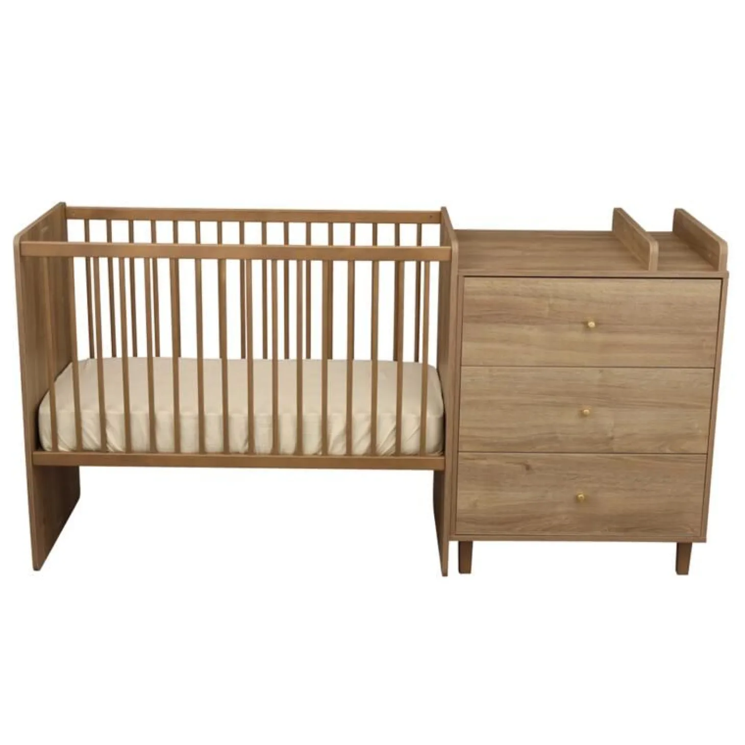 Sauthon Lit Combiné évolutif réversible Mokka Chêne Mokka /Chêne Foncé 60x120 cm / 90x190 cm