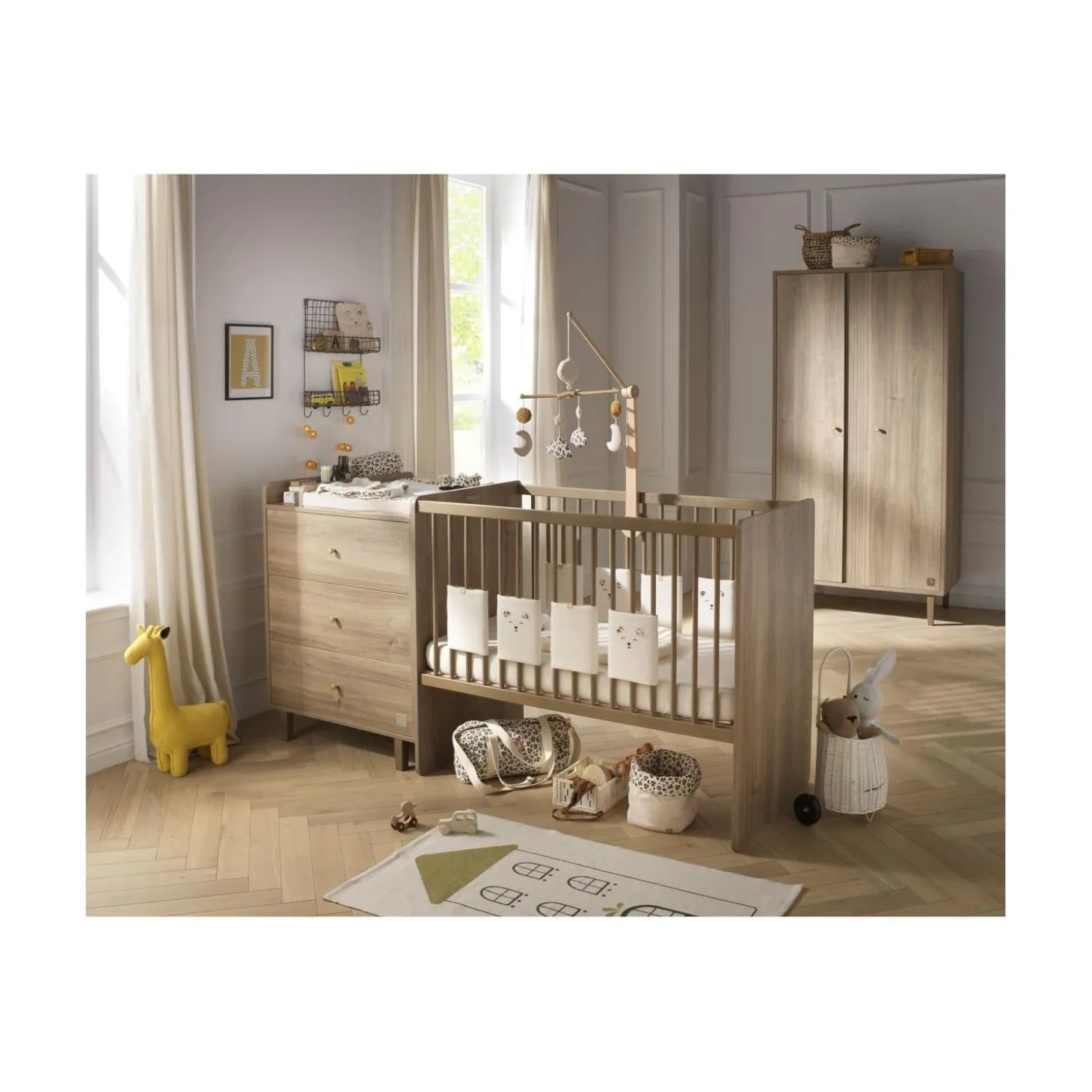 Sauthon Lit Combiné évolutif réversible Mokka Chêne Mokka /Chêne Foncé 60x120 cm / 90x190 cm