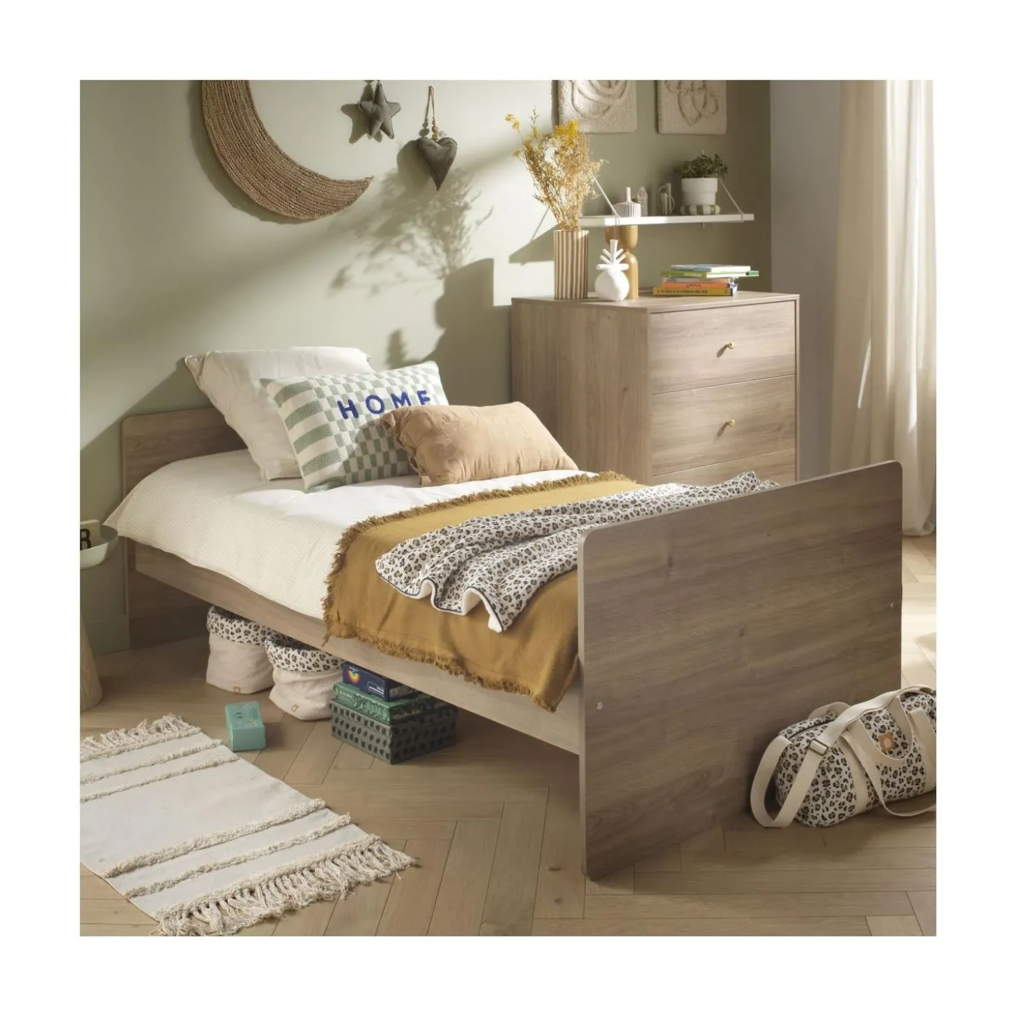 Sauthon Lit Combiné évolutif réversible Mokka Chêne Mokka /Chêne Foncé 60x120 cm / 90x190 cm