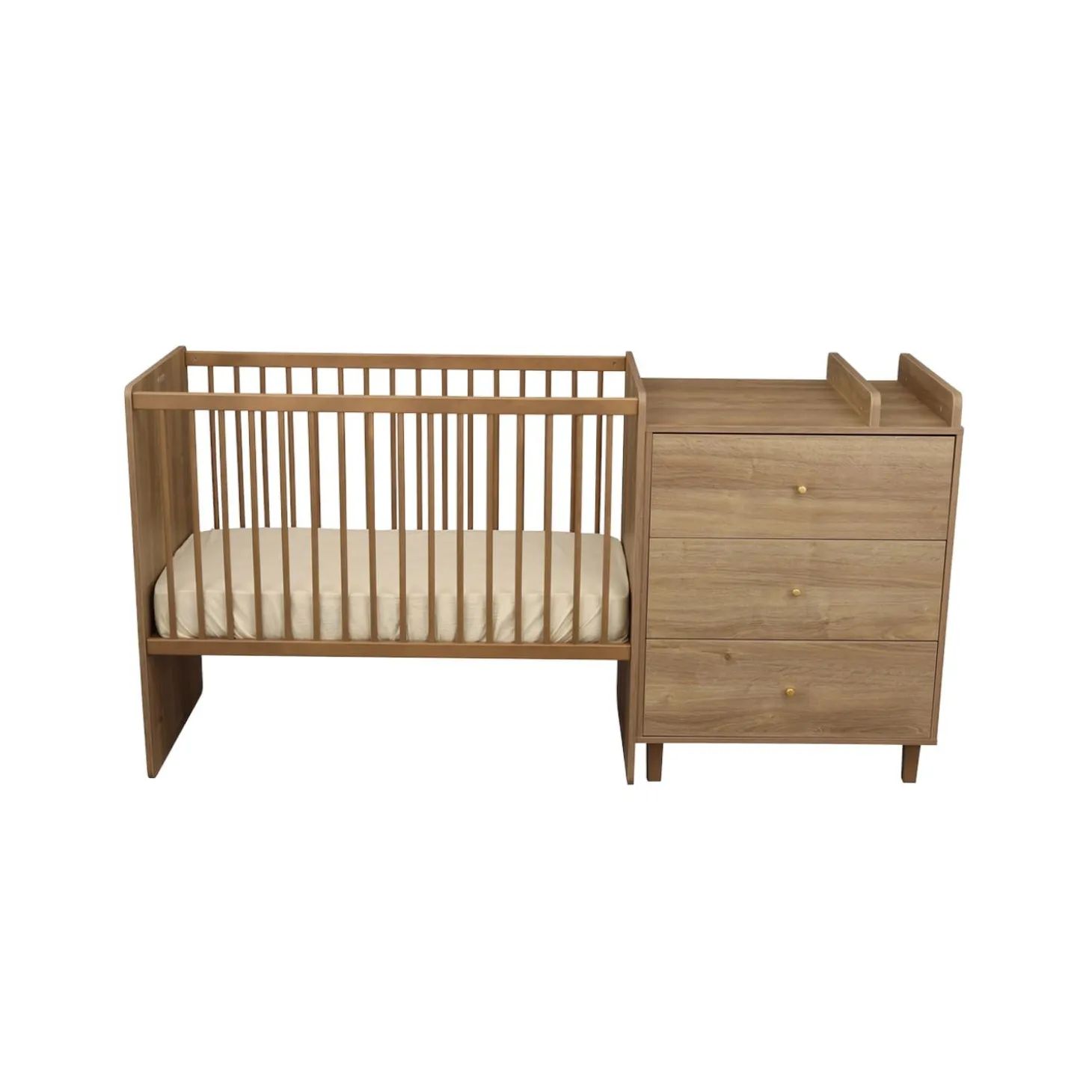 Sauthon Lit Combiné évolutif réversible Mokka Chêne Mokka /Chêne Foncé 60x120 cm / 90x190 cm