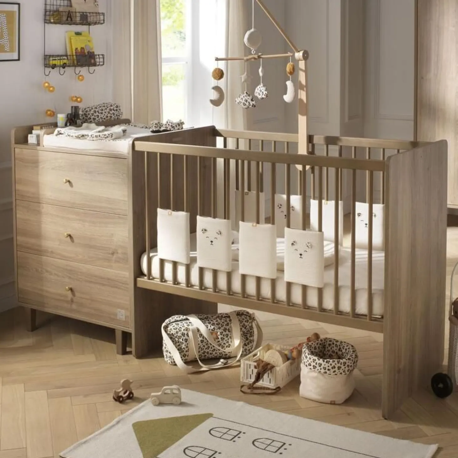 Sauthon Lit Combiné évolutif réversible Mokka Chêne Mokka /Chêne Foncé 60x120 cm / 90x190 cm