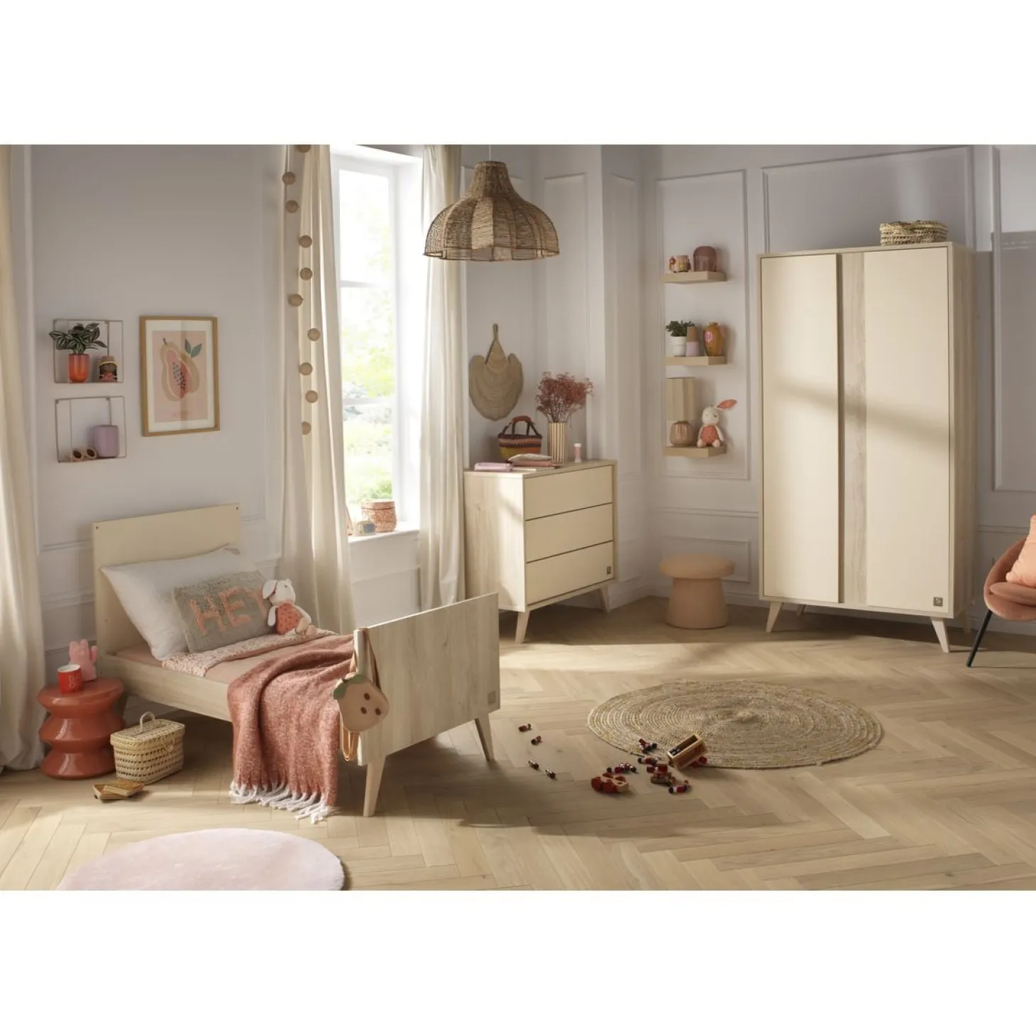 Sauthon Lit Little big bed Mélinée Crème/Chêne Sépia/Hêtre Vernis 70x140 cm