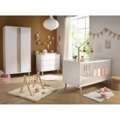 Sauthon                    Lit Little big bed Paloma    Blanc Neige/Chêne Strié Sépia/Hêtre Vernis            70x140 cm