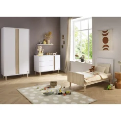 Sauthon                    Lit Little big bed Paloma    Blanc Neige/Chêne Strié Sépia/Hêtre Vernis            70x140 cm