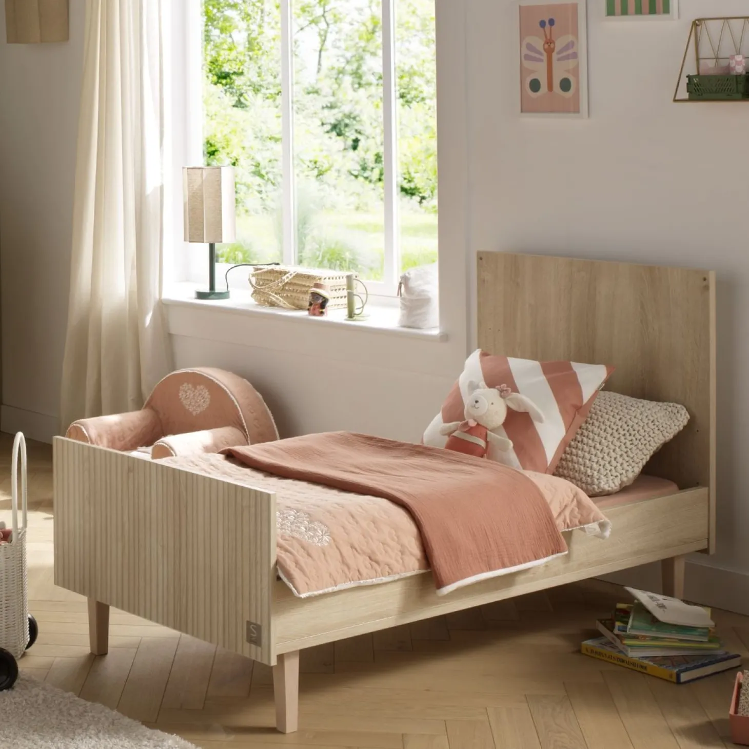 Sauthon Lit little big bed Paloma bois Chêne Sépia/Beige Ficelle/Chêne Strié Sépia/Hêtre Vernis 70x140 cm