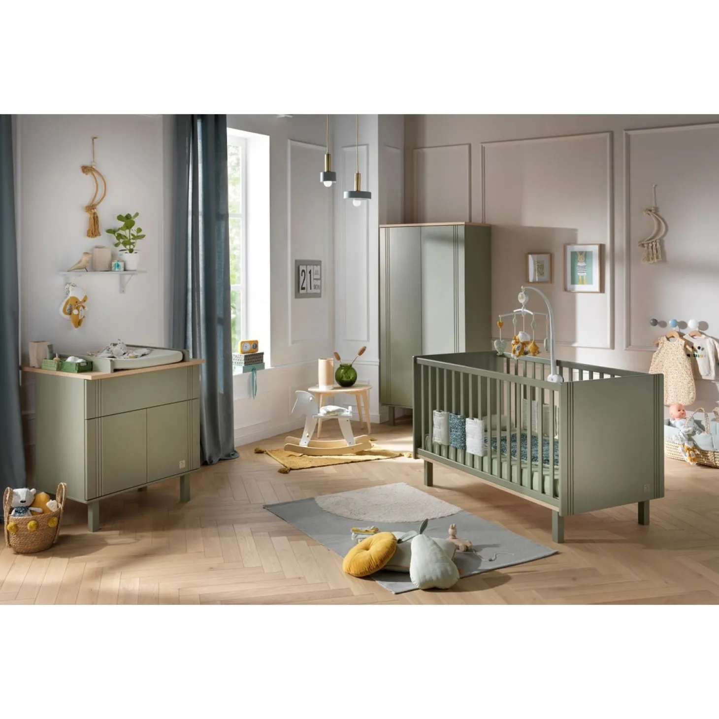 Sauthon Little big bed Eléonore Kaki - Chêne Doré 70x140 cm