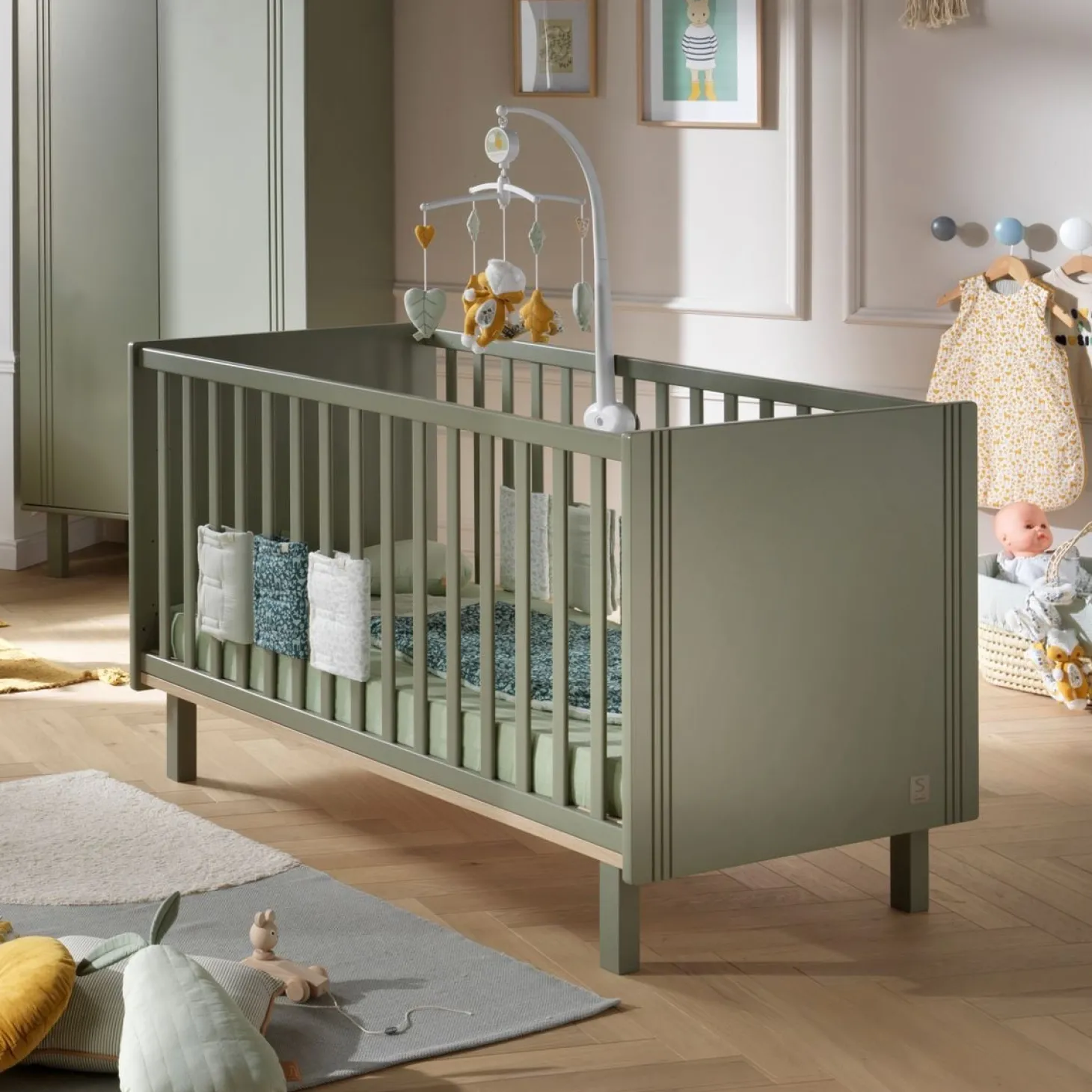 Sauthon Little big bed Eléonore Kaki - Chêne Doré 70x140 cm