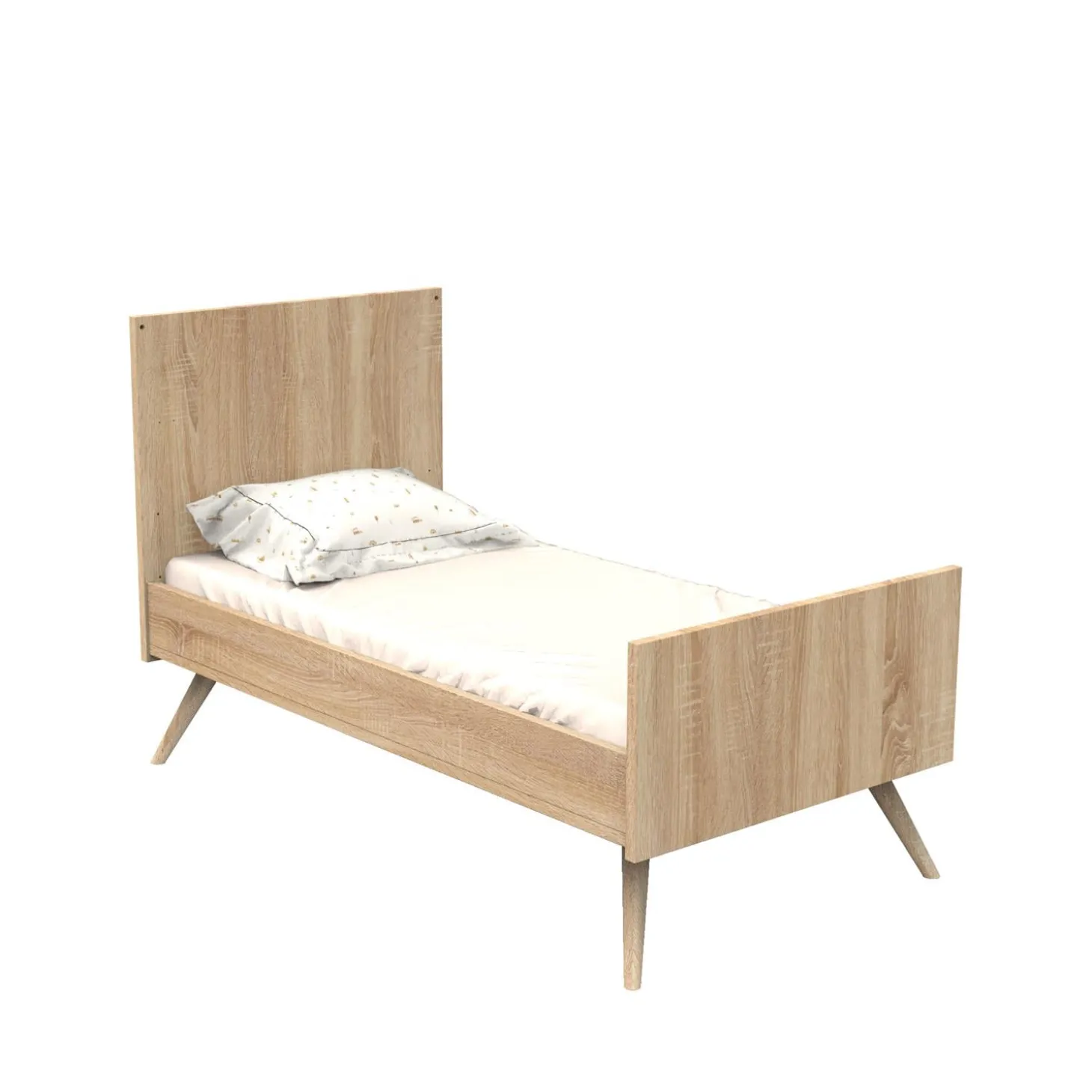 Sauthon Little big bed Seventies Chêne Doré - Hêtre Vernis Naturel 70x140 cm