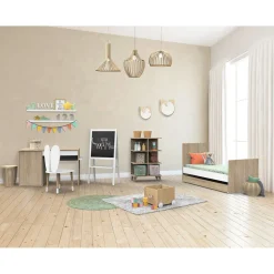 Sauthon                    LITTLE BIG BED 140 x 70 ROSE    Chêne Doré - Blanc Lin            70x140 cm