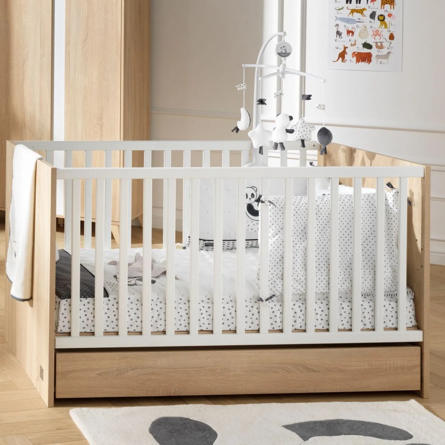 Sauthon LITTLE BIG BED 140 x 70 ROSE Chêne Doré - Blanc Lin 70x140 cm