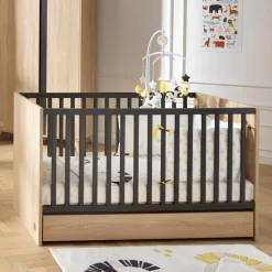 Sauthon                    LITTLE BIG BED 140 x 70 ROSE    Chêne Doré - Gris Volcan            70x140 cm