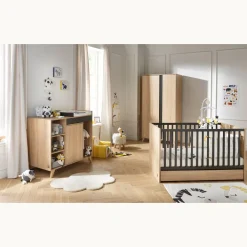 Sauthon                    LITTLE BIG BED 140 x 70 ROSE    Chêne Doré - Gris Volcan            70x140 cm