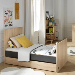 Sauthon                    LITTLE BIG BED 140 x 70 ROSE    Chêne Doré - Gris Volcan            70x140 cm