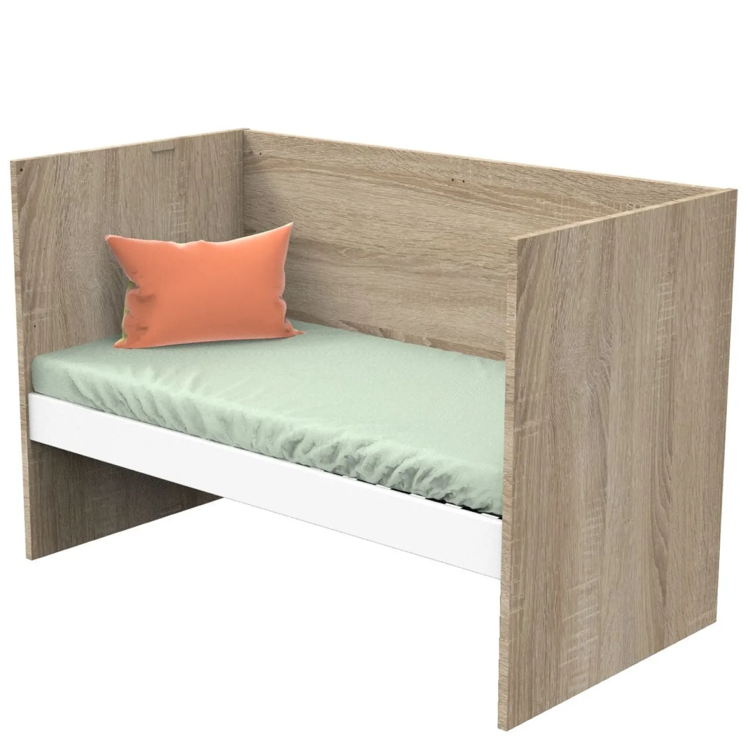Sauthon Lit 140x70 évolutif en 90x200 et 140x200 Nova Chêne Doré - Blanc Lin 70x140 cm