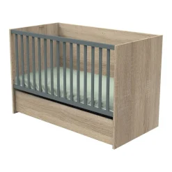 Sauthon Lit 140x70 évolutif en 90x200 et 140x200 Nova Chêne Doré - Gris Volcan 70x140 cm