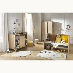 Sauthon                    Lit 140x70 évolutif en 90x190 et 140x190 Nova    Chêne Doré - Gris Volcan            70x140 cm