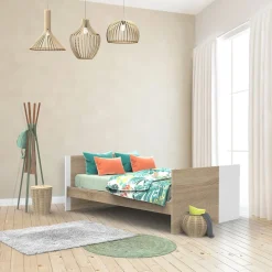 Sauthon                    Lit 140x70 évolutif en 90x190 et 140x190 Nova    Chêne Doré - Blanc Lin            70x140 cm