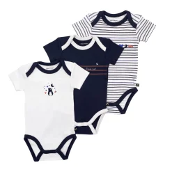 Sauthon                    Lot 3 bodies manches courtes  Baby Sailor    Bleu