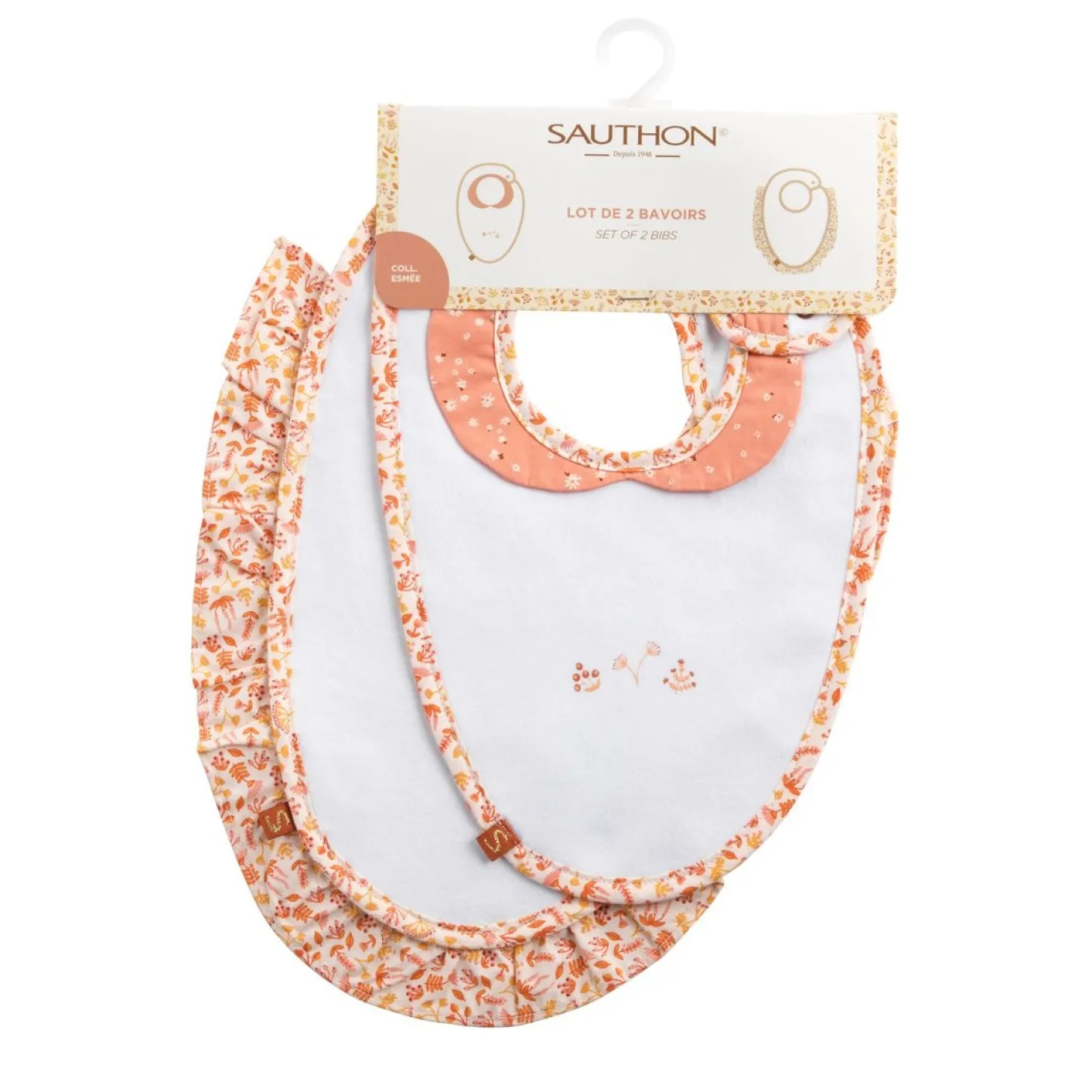 Sauthon Lot de 2 bavoirs jersey et popeline Esmee Blanc