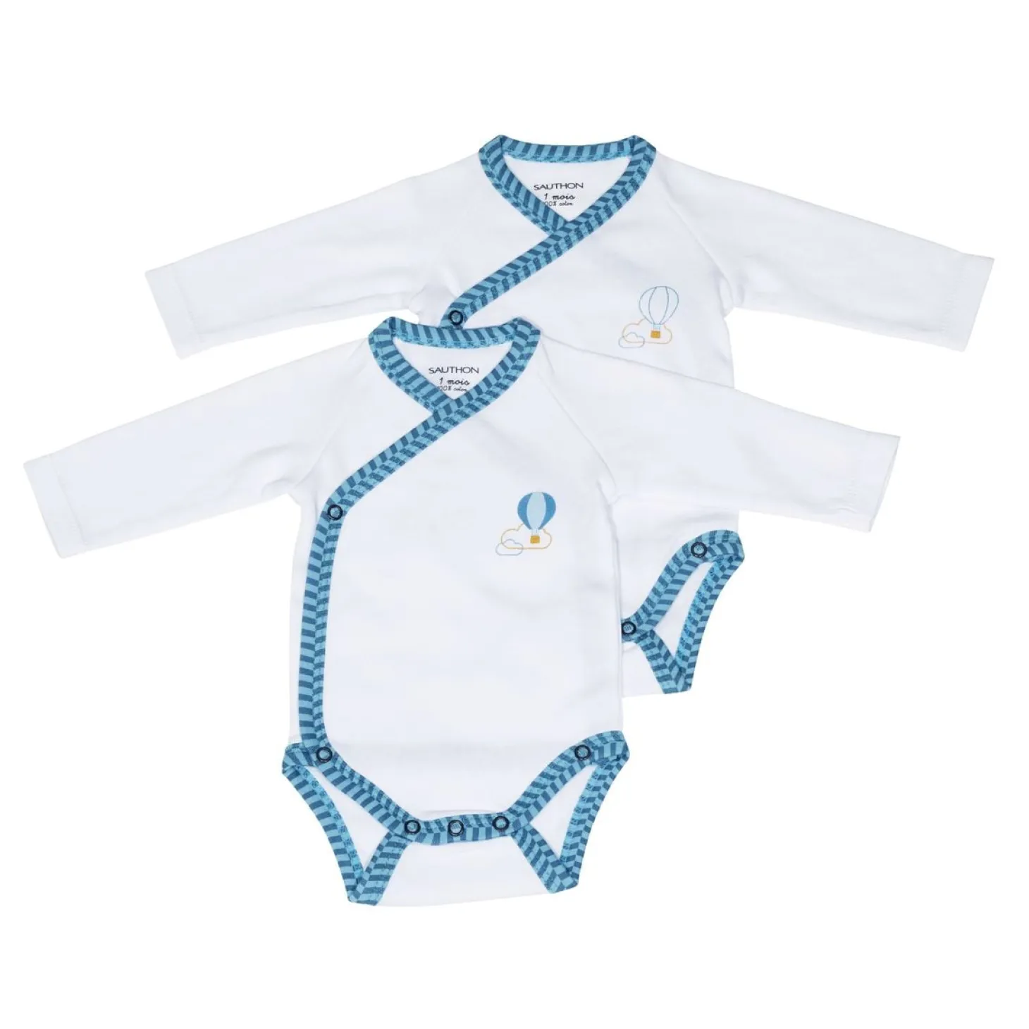 Sauthon Lot de 2 bodies Pluche et Pompon Mixte 3 mois