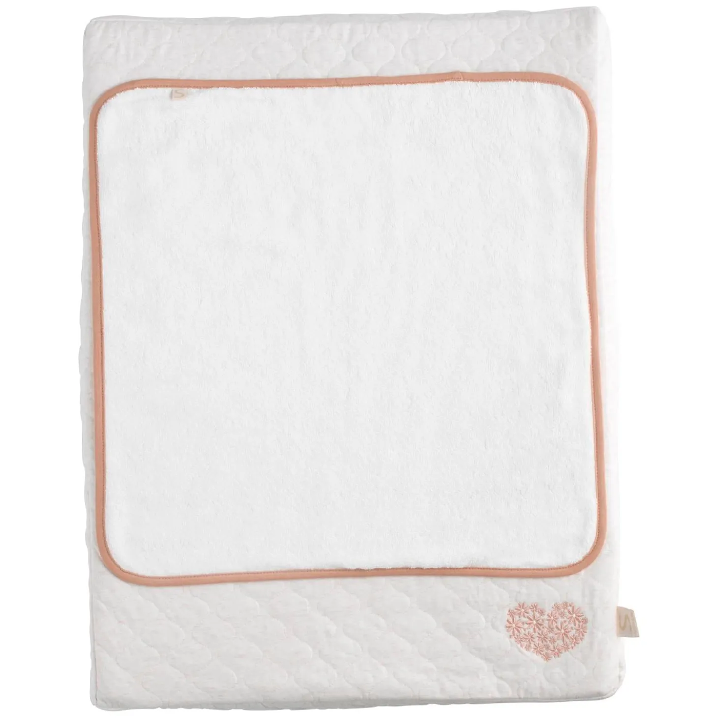 Sauthon Matelas à langer + Serviette Petit Coeur Beige Chiné/Rose Poudré