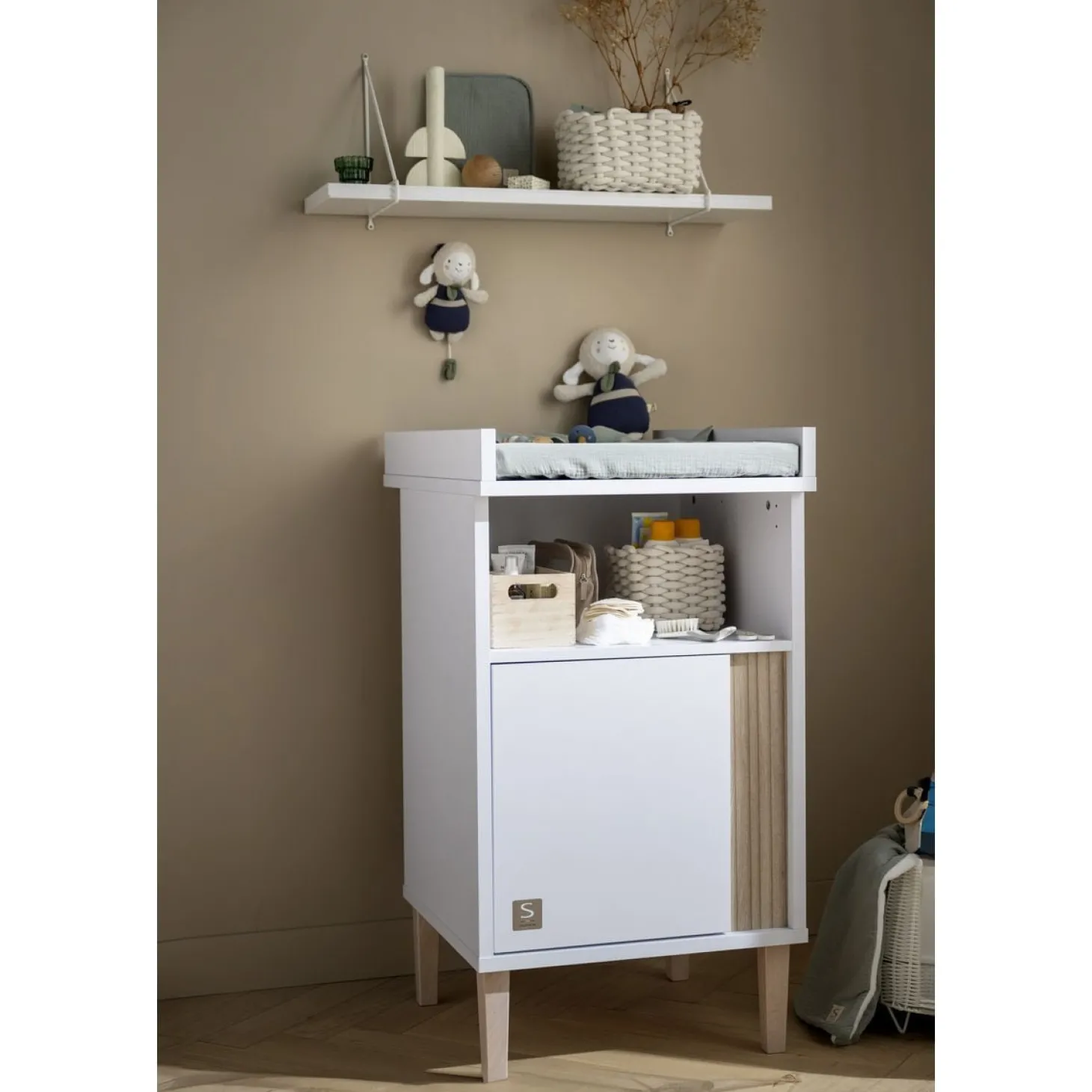 Sauthon Meuble à langer Paloma Blanc Neige/Chêne Strié Sépia/Hêtre Vernis