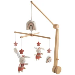 Sauthon Mobile Musical Petit Coeur Beige Chiné/Rose Poudré