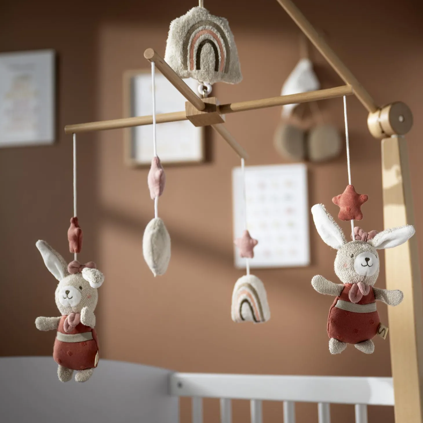 Sauthon Mobile Musical Petit Coeur Beige Chiné/Rose Poudré
