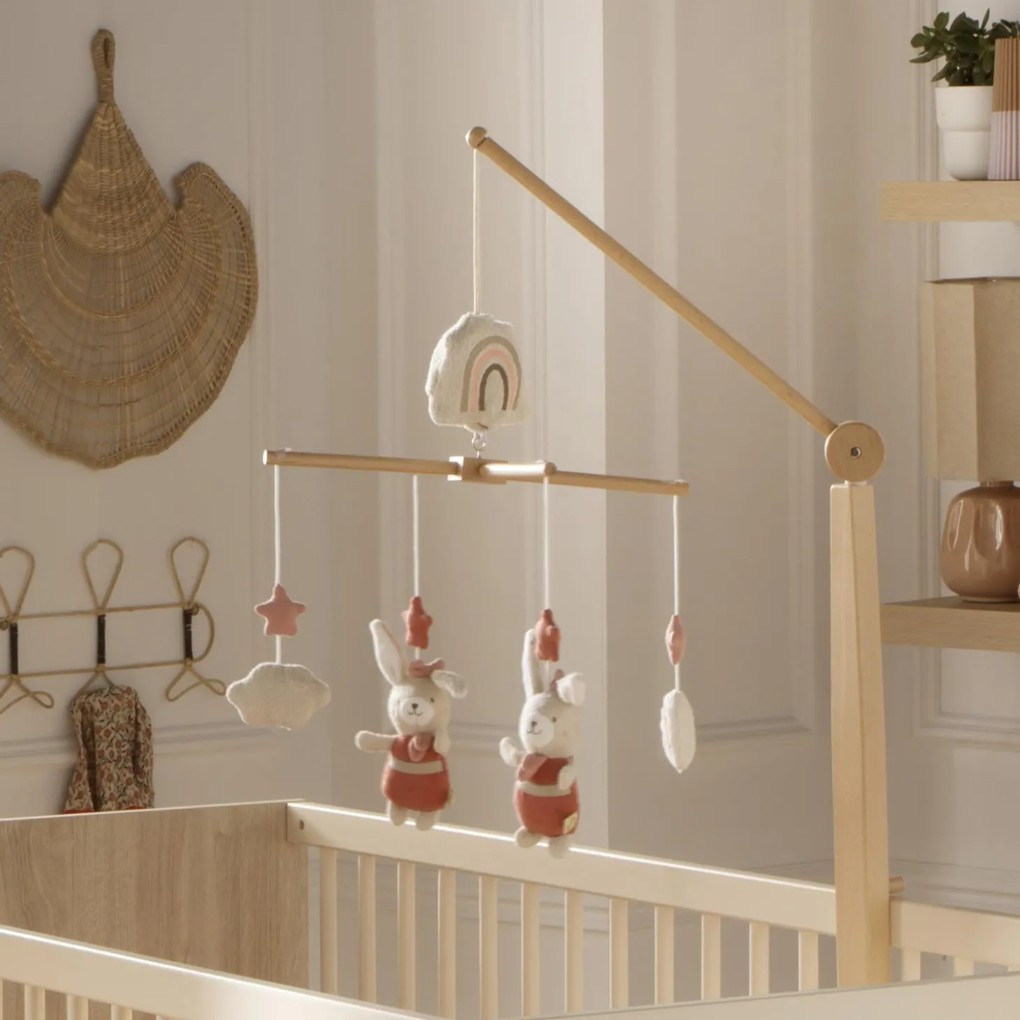Sauthon Mobile Musical Petit Coeur Beige Chiné/Rose Poudré