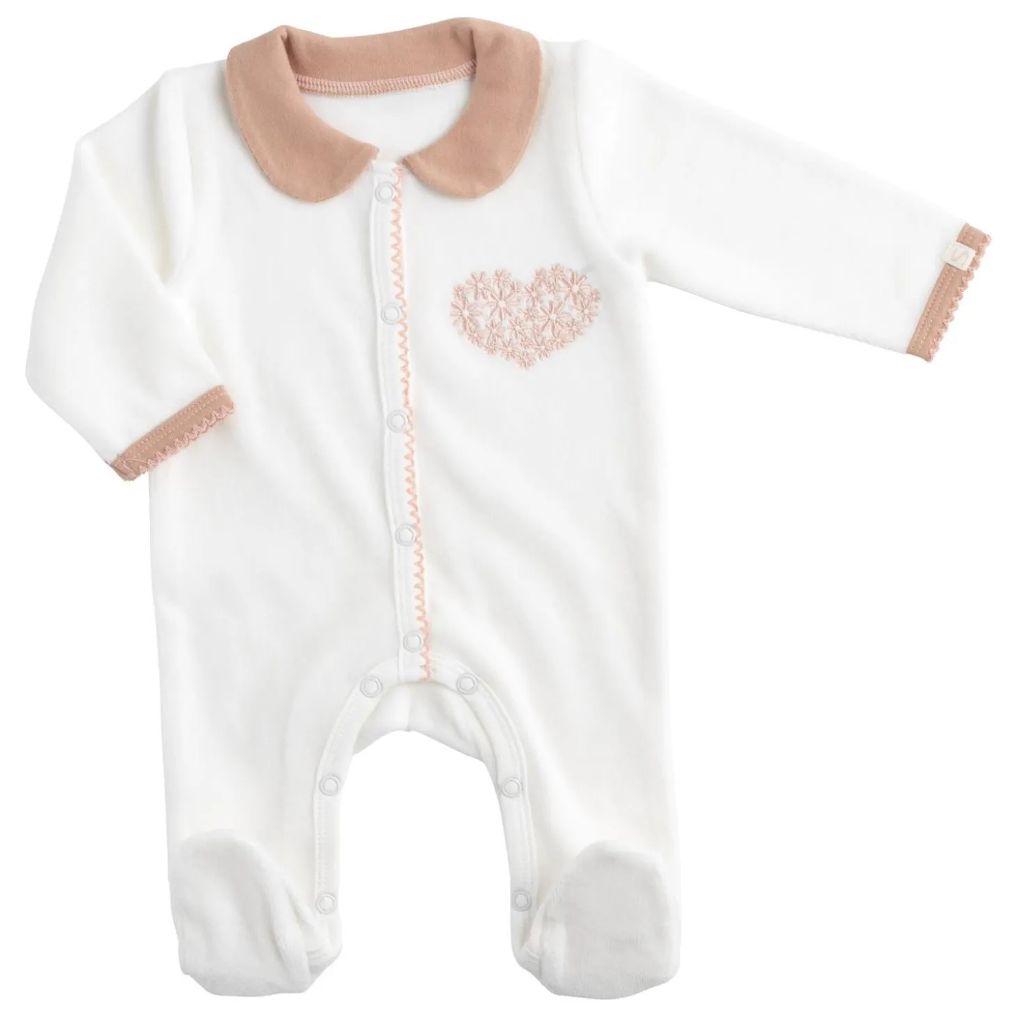 Sauthon Pyjama avec Col Petit Coeur Beige Chiné/Rose Poudré