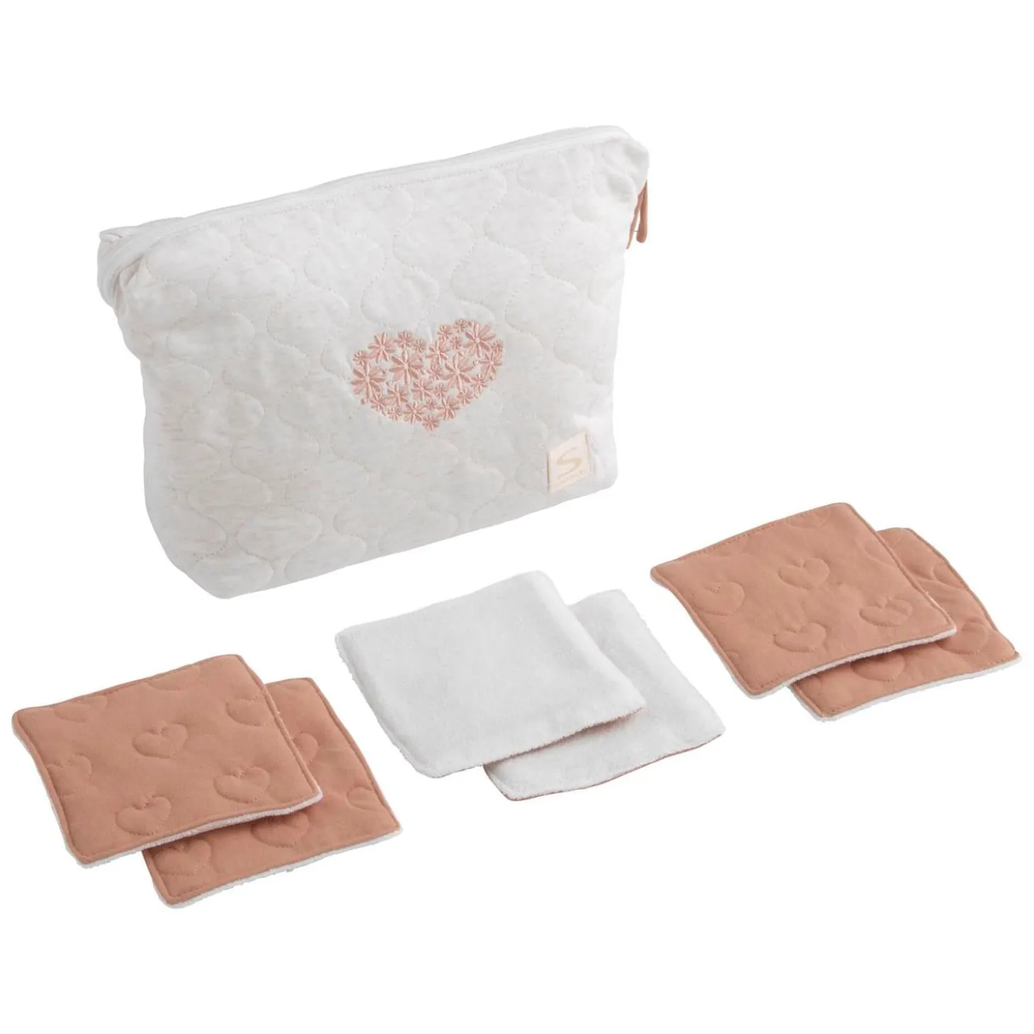 Sauthon Trousse de Toilette Petit Coeur Beige Chiné/Rose Poudré