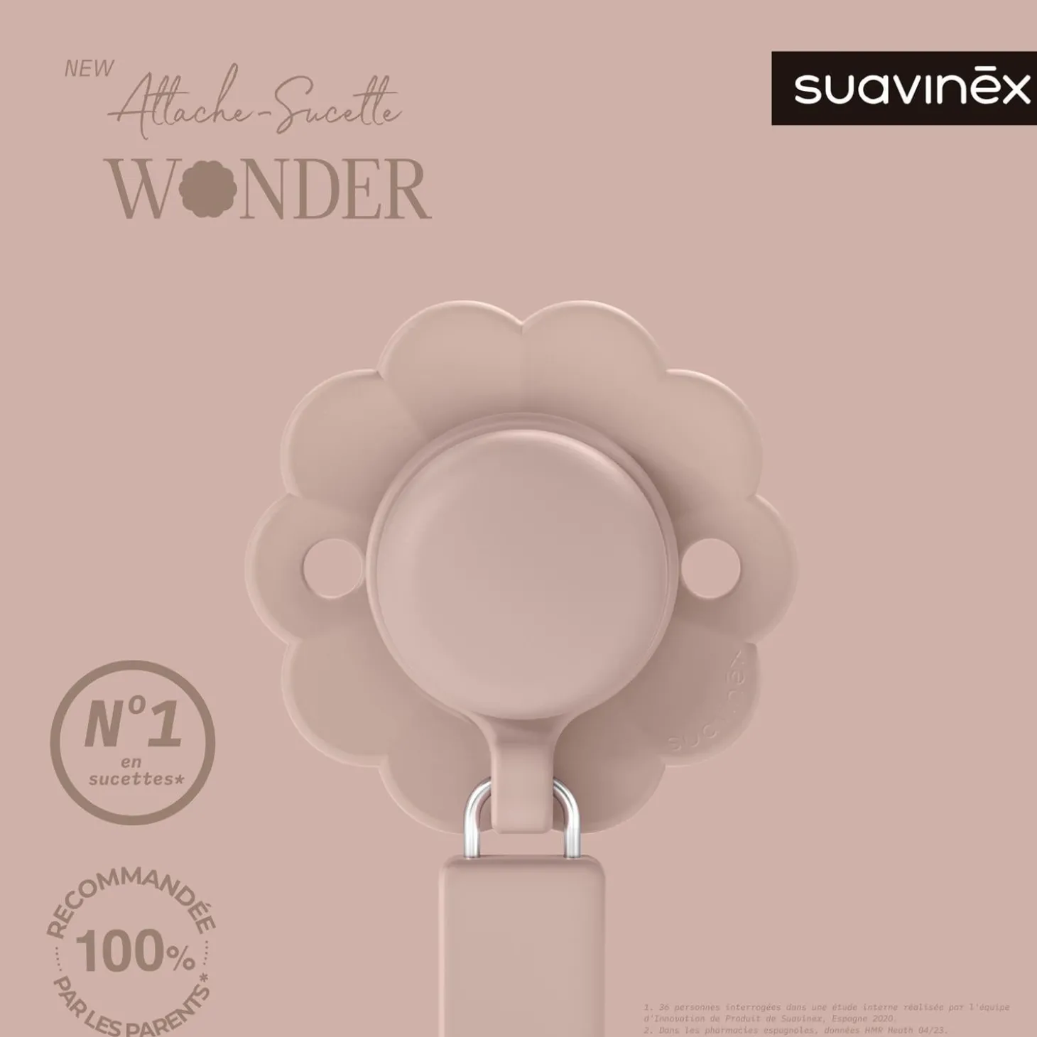 Suavinex Attache sucette silicone Wonder Pale Mauve