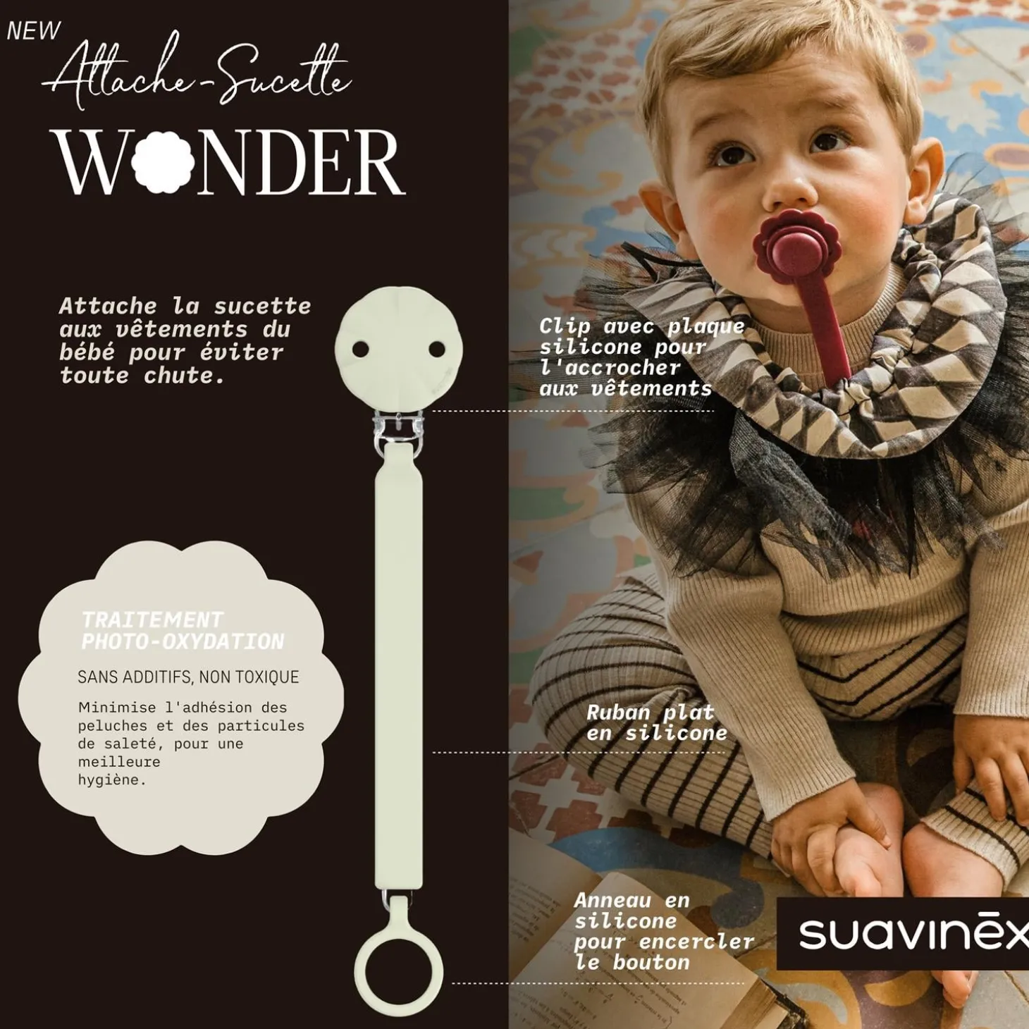 Suavinex Attache sucette silicone Wonder Almost Aqua