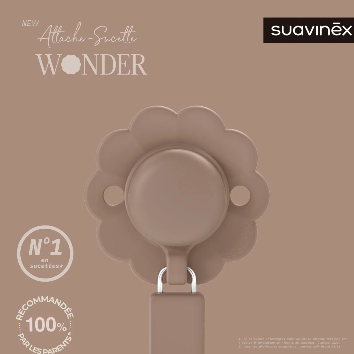 Suavinex Attache sucette silicone Wonder Raw Umber