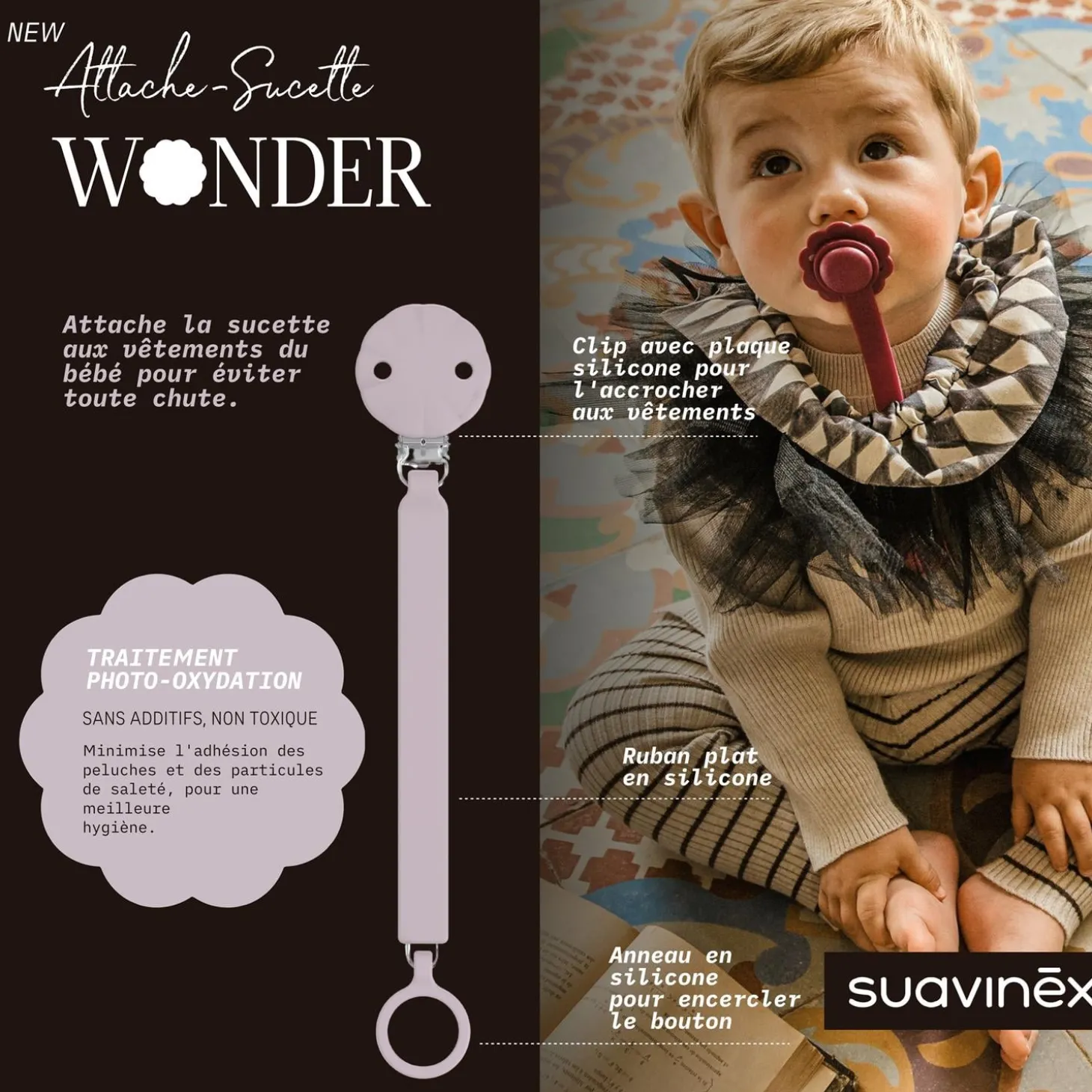 Suavinex Attache sucette silicone Wonder Mist Lavande