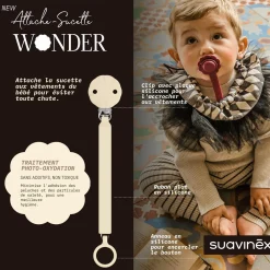 Suavinex Attache sucette silicone Wonder Whitecap Gris