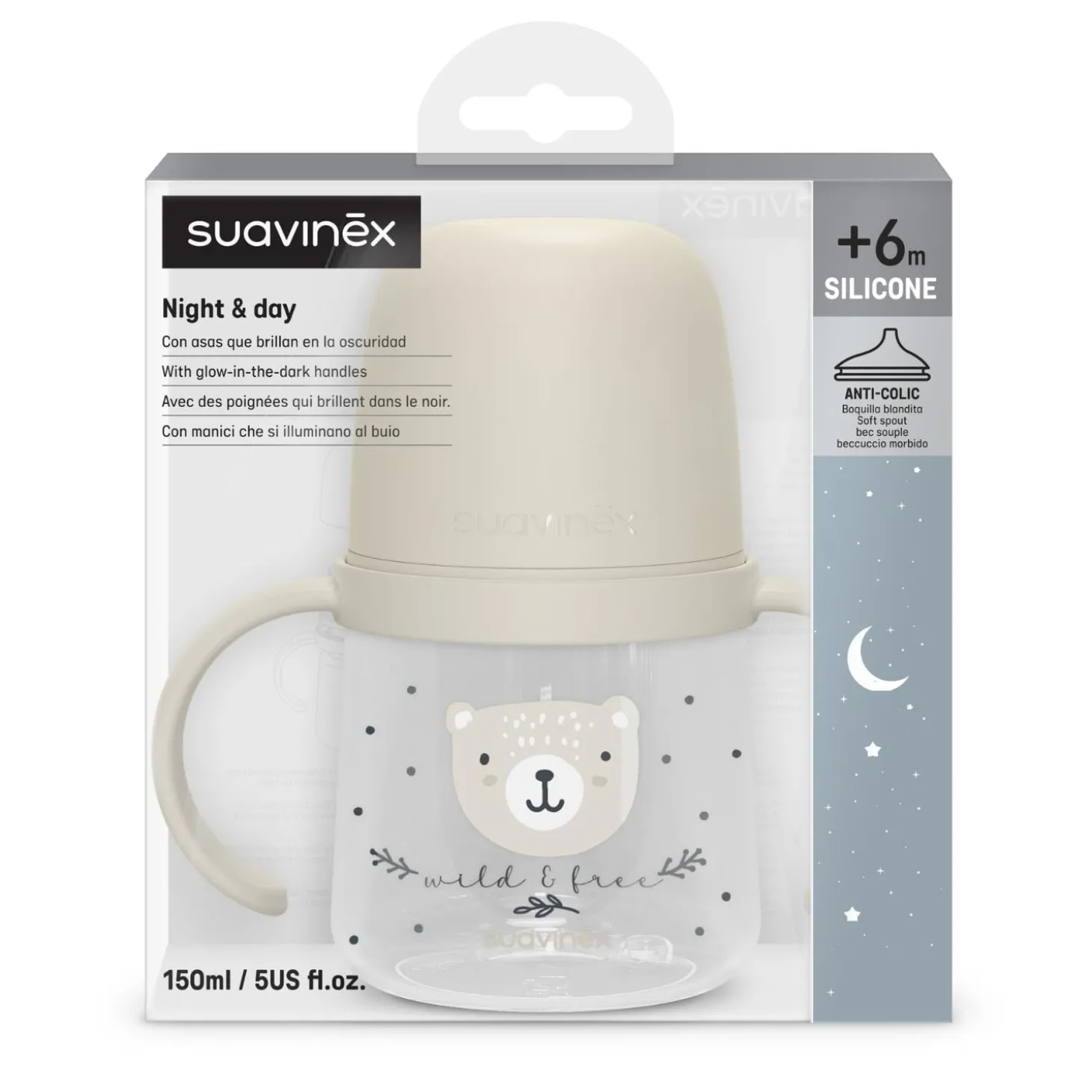 Suavinex Biberon à Anses Wild&Free Night & Day Gris