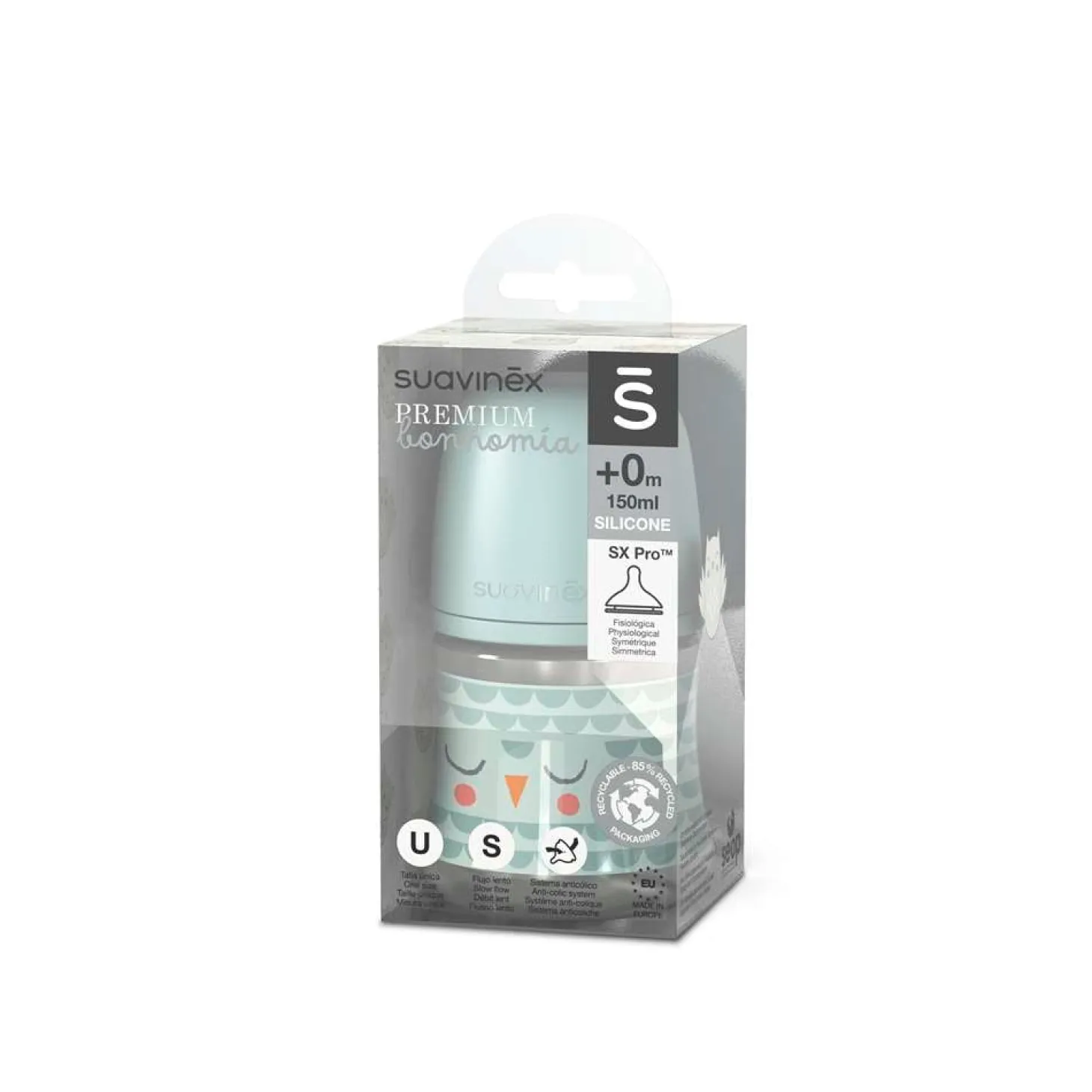 Suavinex Biberon Bonhomia avec tétine Sxpro S Vert 150 ml