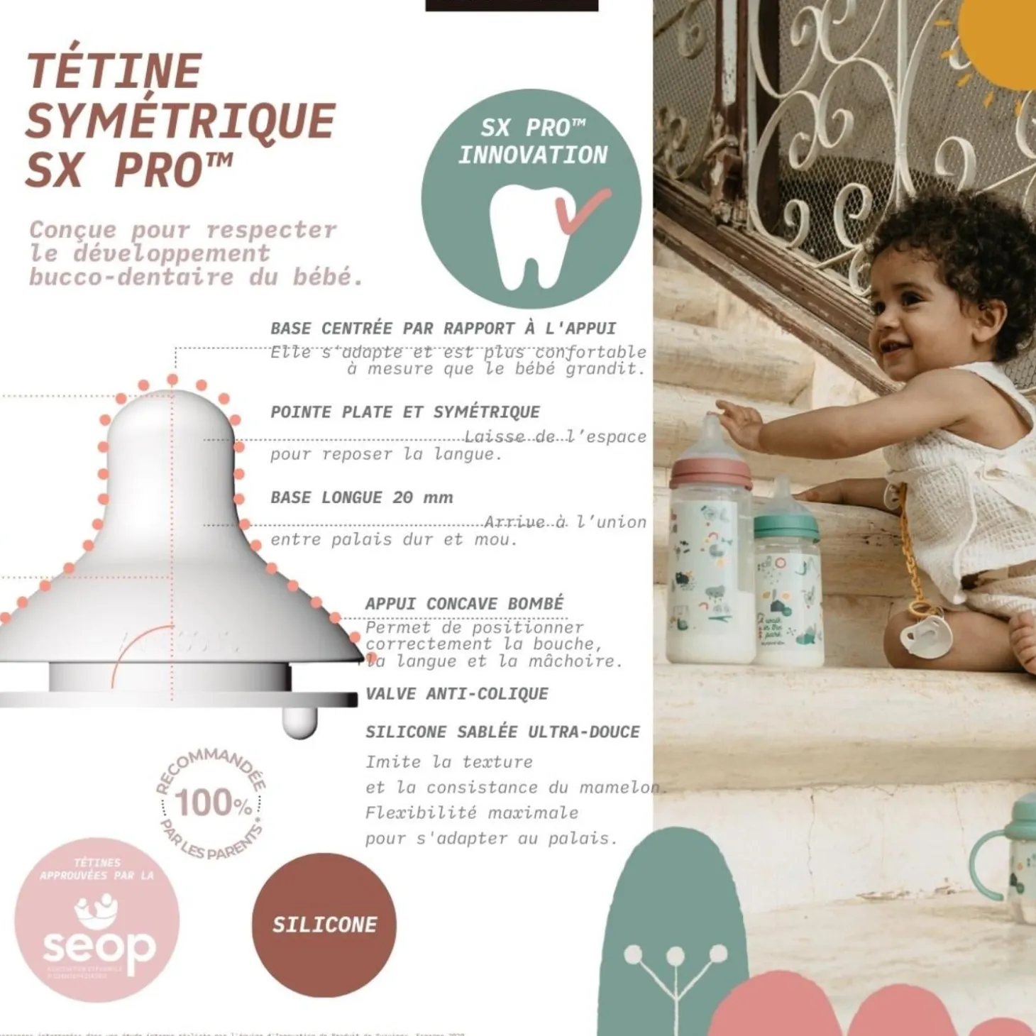 Suavinex Biberon tetine walk in the park Rose 270 ml