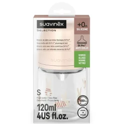 Suavinex Biberon Verre Tetine Sxpro S Wonderland Lapins Rose claire 120 ml