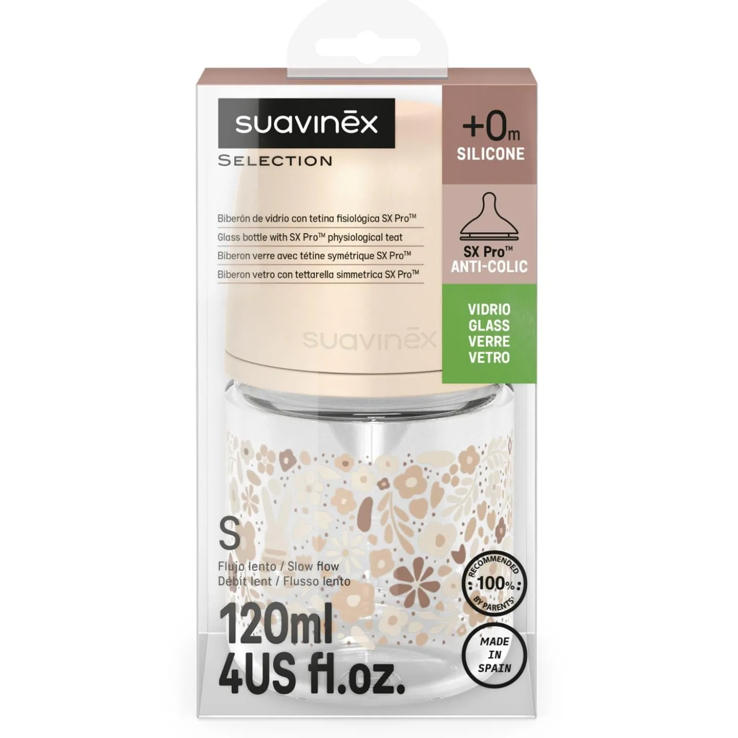 Suavinex Biberon Verre Tetine Sxpro S Wonderland Lapins Beige 120 ml