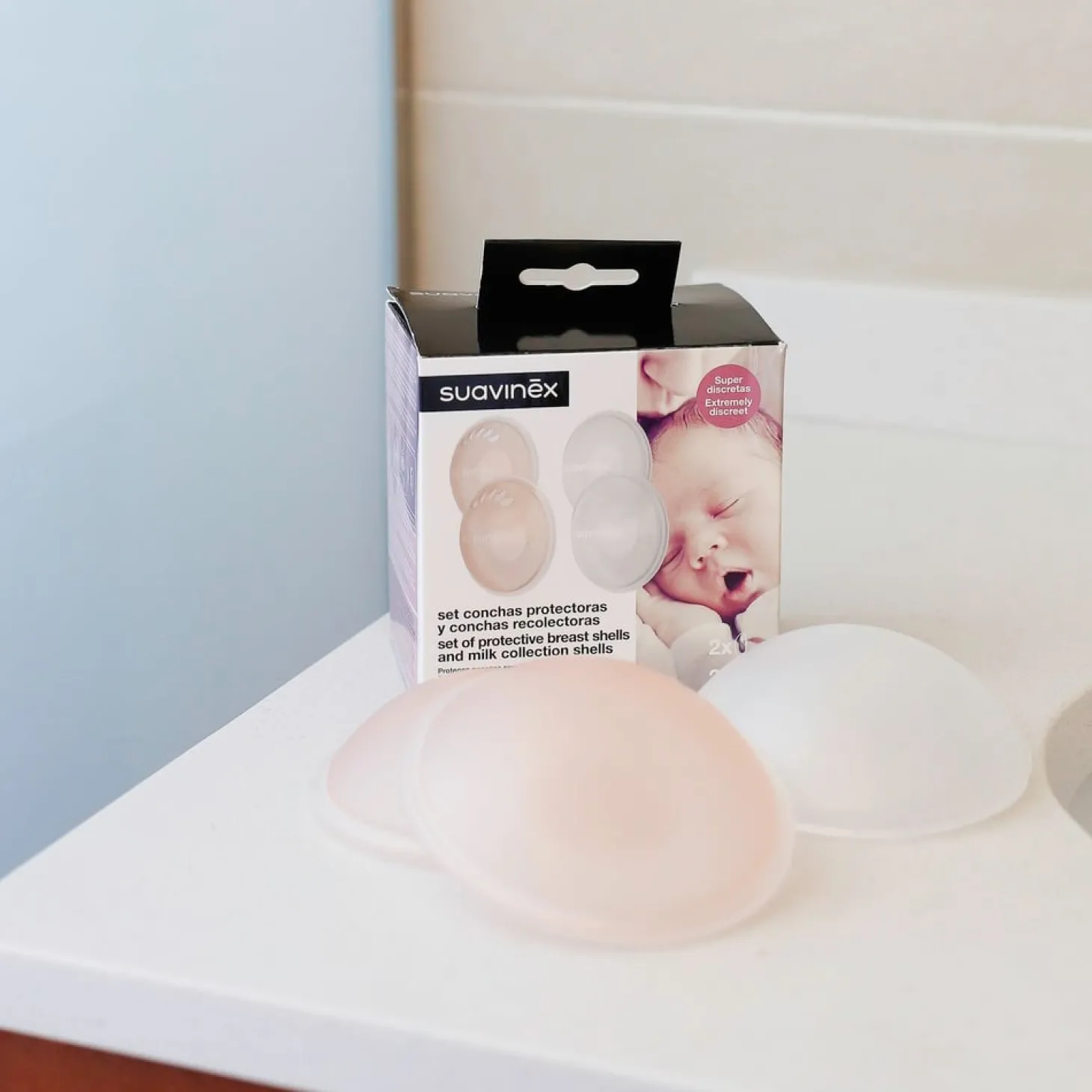 Suavinex 2 coupelles recueille lait + 2 coupelles protectrices