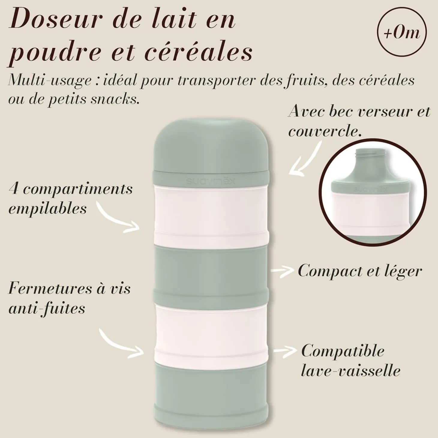 Suavinex Doseur De Lait 4 Compartiments Wonderland Vert