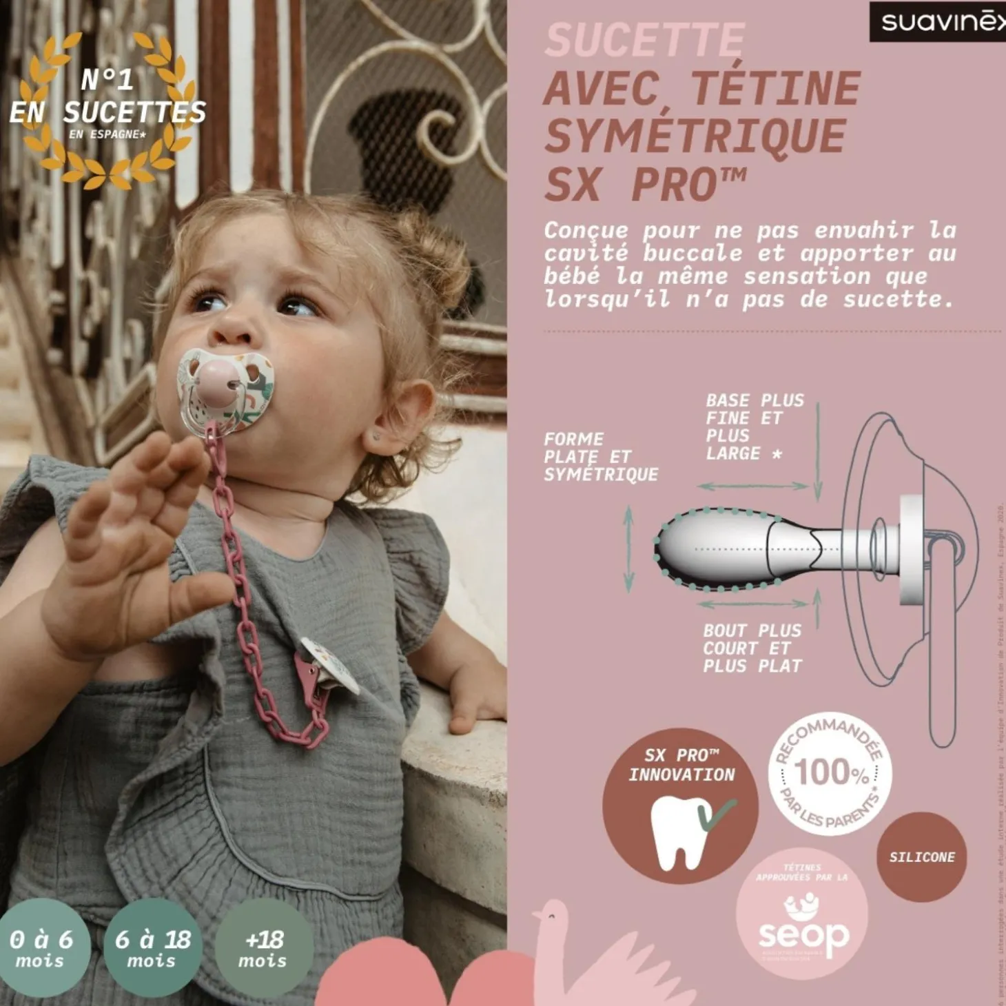 Suavinex Lot de 2 sucettes symetriques walk in the park Gris 0-6 mois
