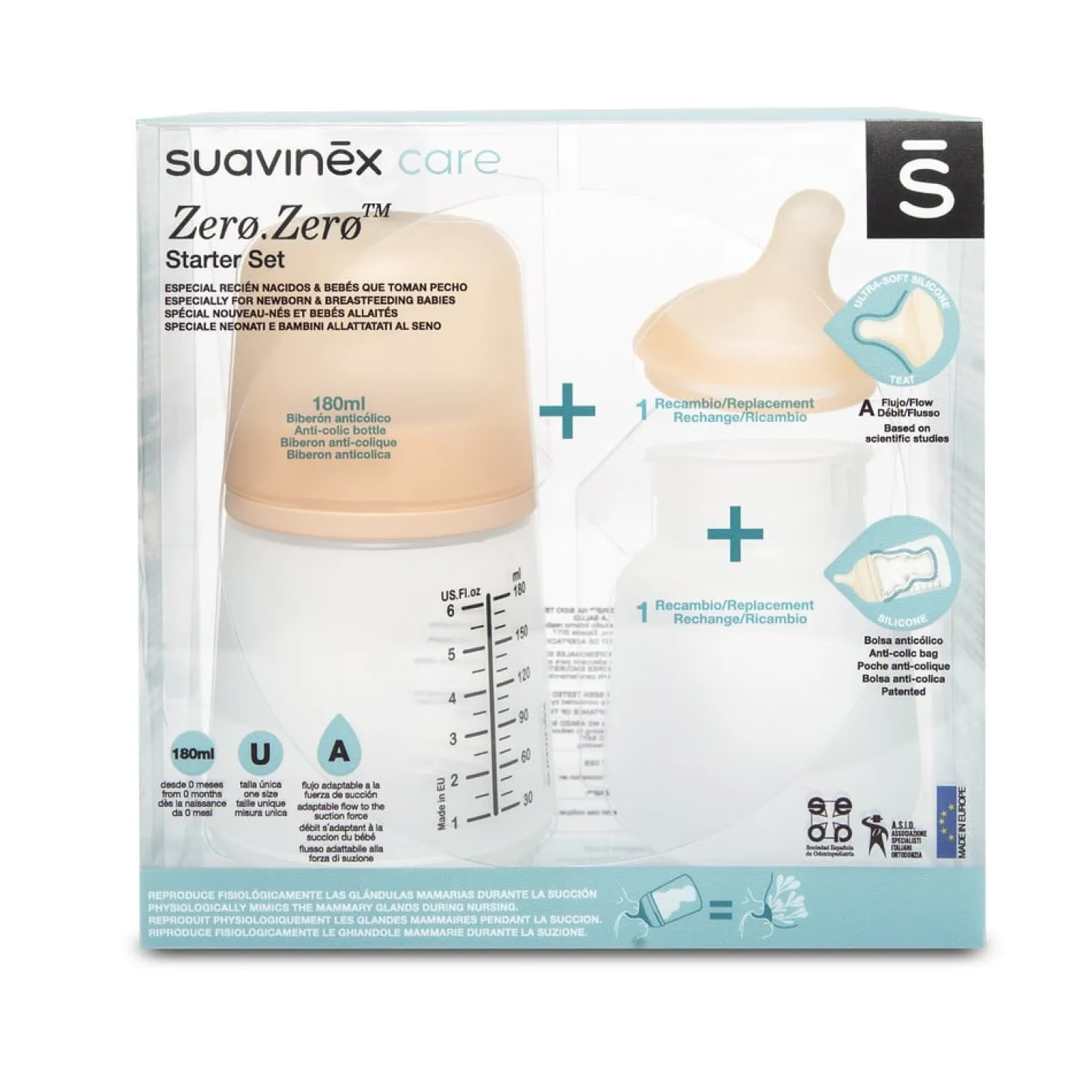Suavinex Pack biberon Starter set Zero.Zero spécial allaitement 180 ml