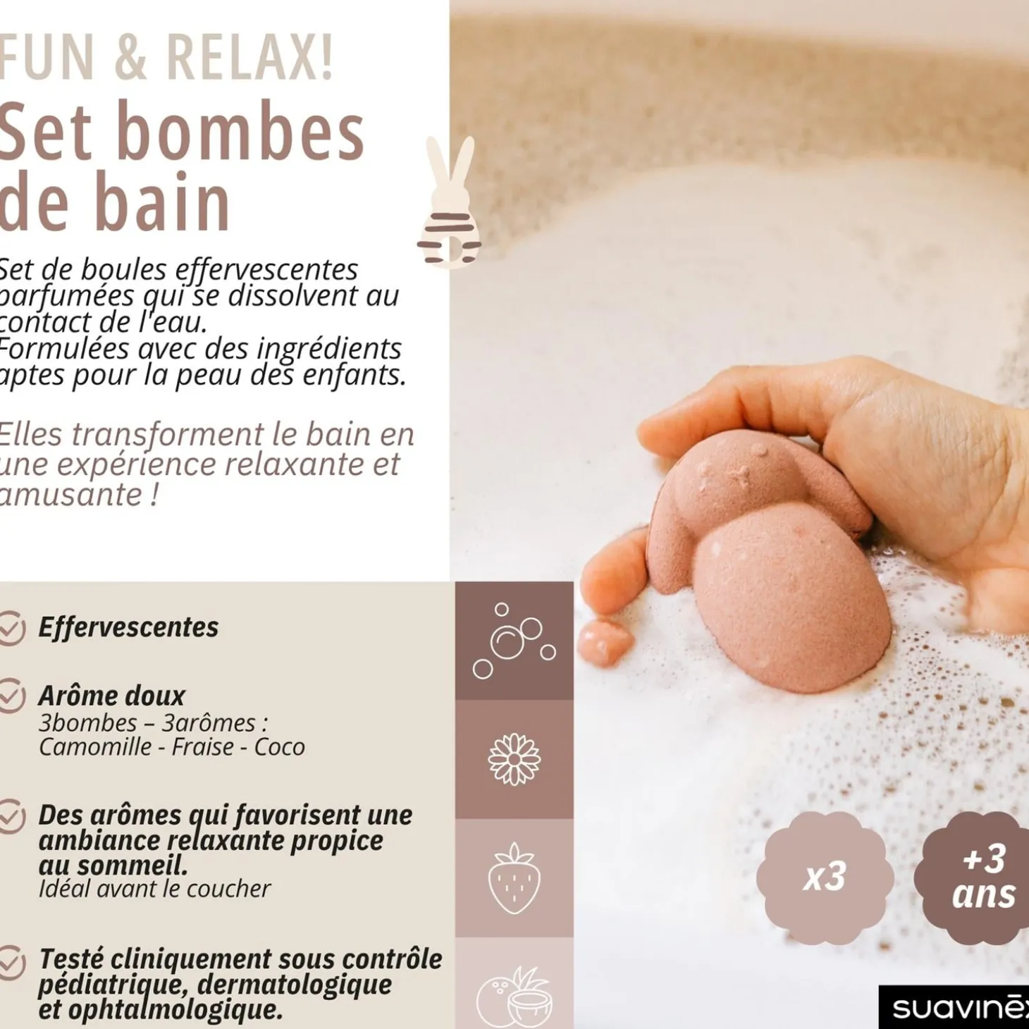 Suavinex Set Bombes de Bain Effervescentes Wonderland Lapins Couleur aléatoire