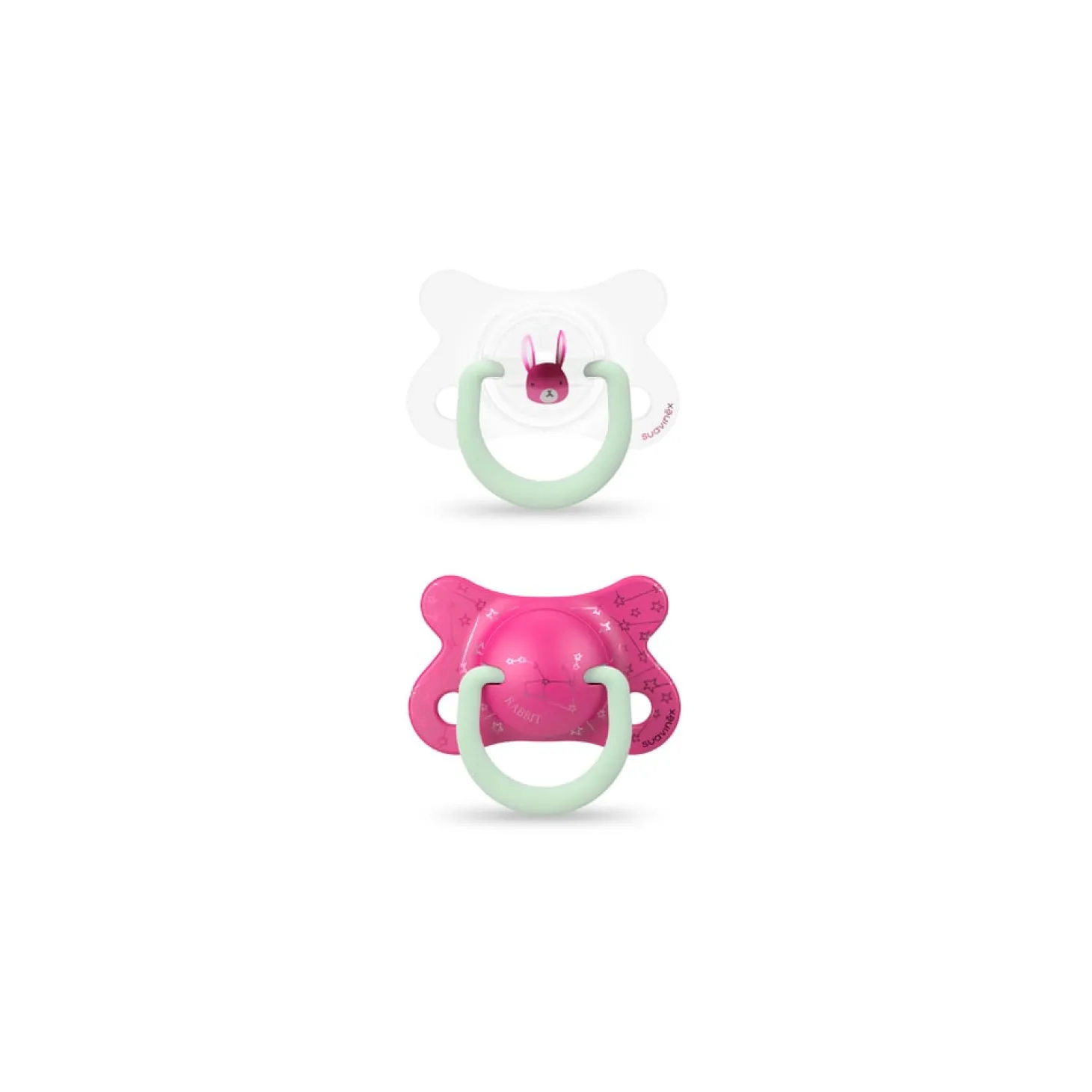 Suavinex 2 sucettes Night & Day réversible Lapin rose 2- 4 mois