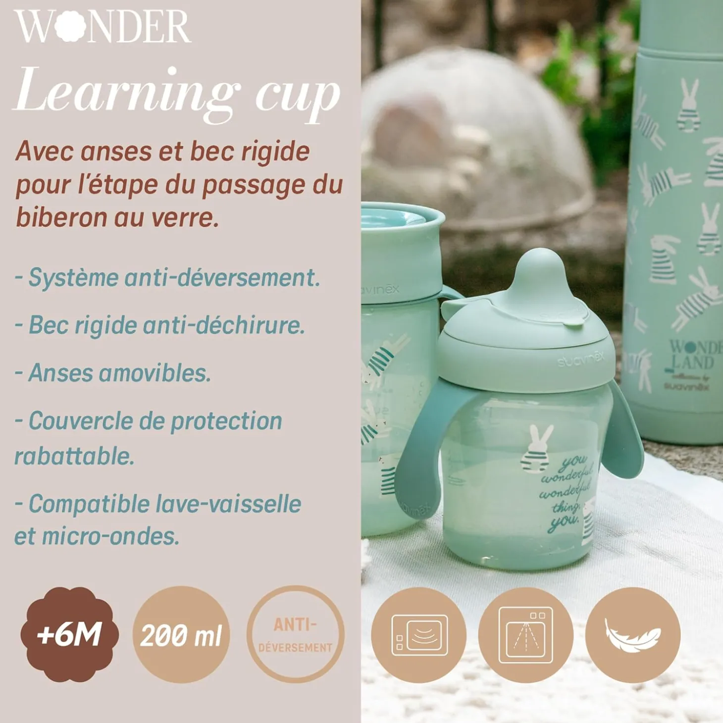 Suavinex Tasse Apprentissage Wonderland Lapin Vert 200 ml