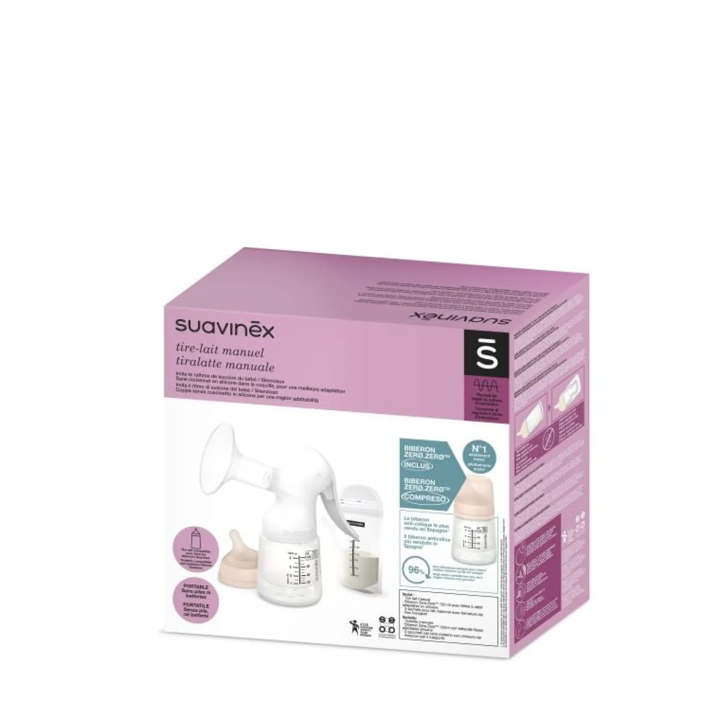 Suavinex Tire-lait manuel avec biberon Zero Zero Blanc 120 ml